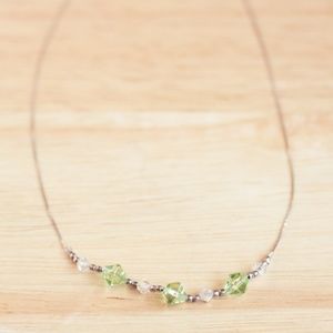 Green Clear Geometric Glass Bead Sterling Silver 925 Necklace Chic Subtle Glam